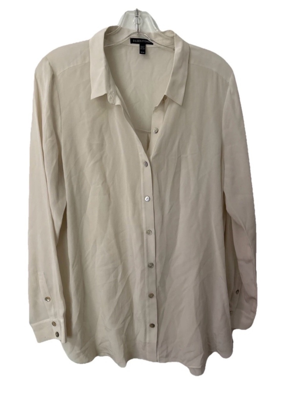 Eileen Fisher Women’s M 100% Silk Blouse Ivory Button Down Lightweight Classic